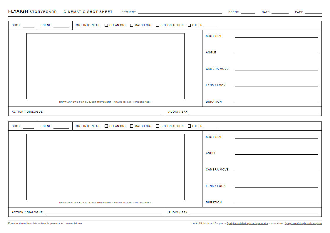 Cinematic shot sheet